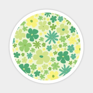 retro green florals, lime green, groovy 60s pattern, 70s flowers, green flowers, girly, for teen girl Magnet